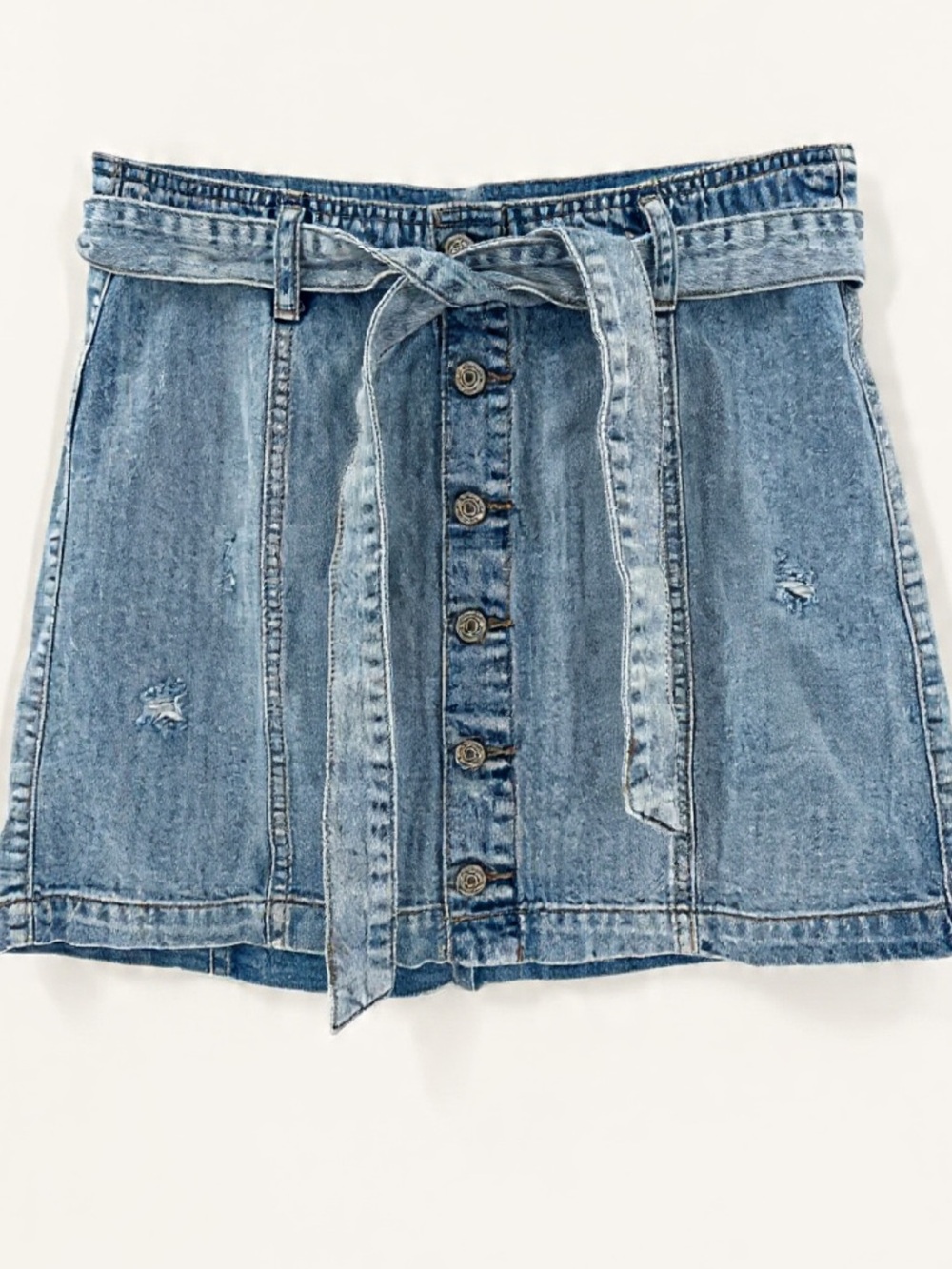 Rewash by Democracy Denim Mini Skirt Large Belted Button Front Distressed